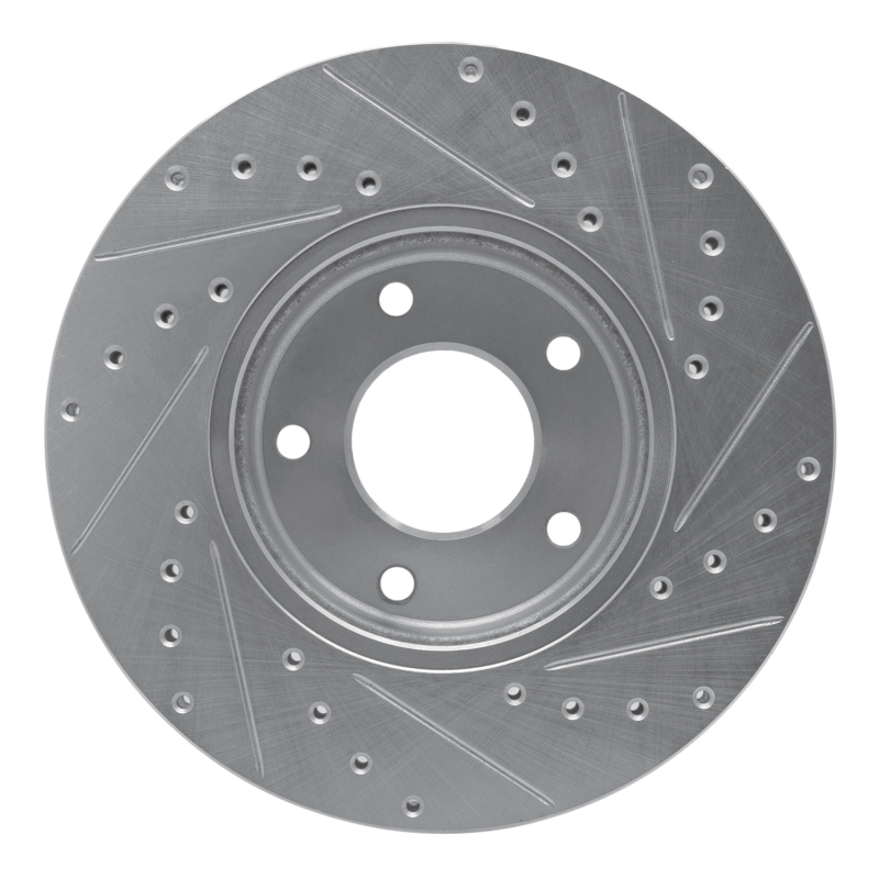 Jaguar XJ8 Brake Rotor (1) - Front Left - R1 Concepts - Drilled & Slotted - Silver - `97-`03
